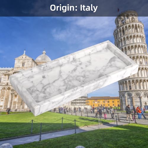 Marble Bathroom Vanity Tray, Natural Luxury Vanity Home Kitchen Bathroom Table Tray, Stone Decorative Countertop Dresser Trays for Key Coffee Perfume Jewelry Makeup (Carrara White, 12"x 5" x1.2") - color: Carrara White, size: 12" x 5" x 1.2"