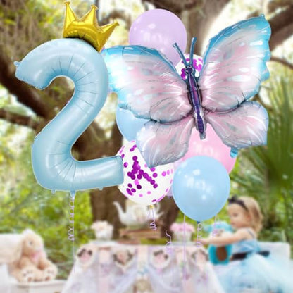 Giant Pale Blue 2 Number Crown Balloons 40 Inch Light Blue 2 Mylar Helium Large Crown Digital Balloon Baby Blue Birthday Numbers Balloons 2nd Birthday Kids Theme Party Decoration Supplies - color: Crown Pale Blue 2