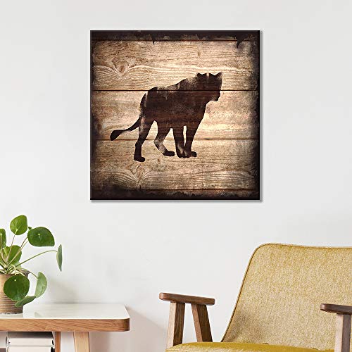 wall26 - Square Canvas Wall Art - Lion Silhouette on Rustic Wood Board Texture Background - Giclee Print Gallery Wrap Modern Home Art Ready to Hang - 12x12 inches - color: Lion - 07, size: 12"L x 12"W