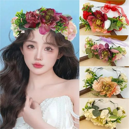 Colorful Rose Flower Crown Wreath Festival Wedding Flower Crown Photo Props Rose Green Leaf Floral Headpiece Hair Wreath Spring(Style 20) - color: Style 20
