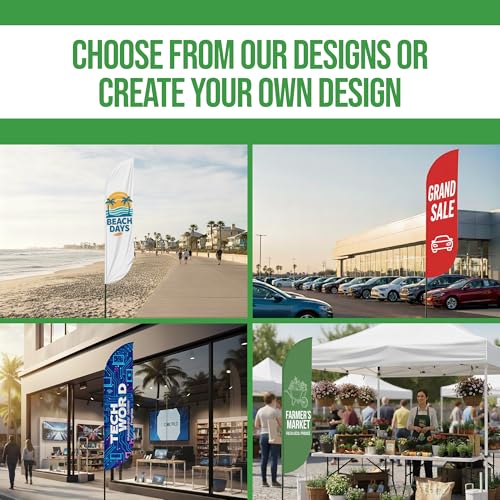 Custom Feather Flag by BCB Print, Personalized Swooper Flag with Photo, Text or Logo, 11.5x2.5 FT Single-Sided HD Print, Optional Add-On 15 FT Pole Kit & Ground Spike, Made in USA, Fast Delivery - color: Feather Flag +/– Ground Spike Kit