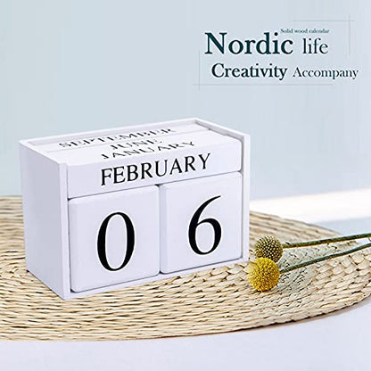 Notakia Wooden Gaobei Desk Blocks Calendar Perpetual Block Month Date Display (Large white) - color: White Large