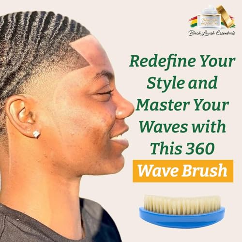 360 Wave Brush, Soft, Build Deeper Waves & Hard Boar Bristle, Curved Design, Black Lavish Essentials Signature (Soft Brush, Sky Blue) - color: Sky Blue, size: Soft Brush