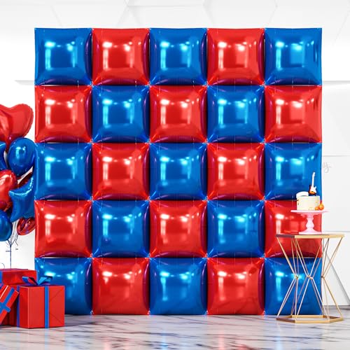 NISOCY 25PCS Red Blue Square Foil Balloons Wall Backdrop Double Sided Red Deep Blue Balloons Arch Kit for Birthday Graduation 4th of July Independence Baby Shower Wedding Party Decorations - color: C01 - Red and Deep Blue, size: 25PCS