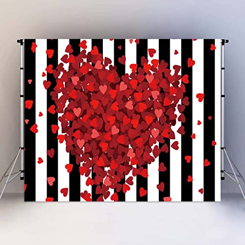 Red Hearts Backdrop for Wedding Anniversary 7X5FT Black White Striped Background Romantic Patry Banner Photo Booth Props RBJMYLU53 - size: polyester microfiber fabric-7x5ft