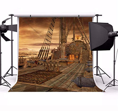 Yeele 7x7ft Vintage Sailboat Backdrop for Photography Nautical Battleship Old Wooden Deck Background Pirate Ship Kids Boy Adult Photo Booth Shoot Studio Props