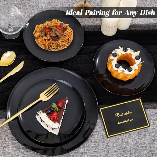 PULOTE 200PCS Black Plastic Plates - Heavy Duty Black Disposable Include 100 Each (10 inch Dinner & 7 inch Dessert) Plates, Disposable for Party, Birthday & Graduation - color: Black, size: 200 Pcs