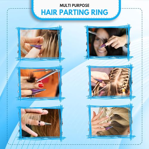Beauty & Crafts 2PC Pro Hair Parting & Sectioning Rings-Stainless Steel Finger braiding Tool for Precise Hair Styling and Extension Installations - Inculde Straight &Curved Ring with Box (Multi) - color: Multi Rainbow
