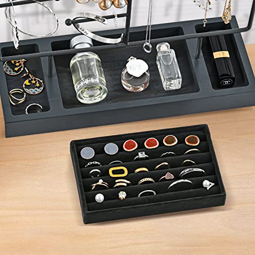 ProCase Jewelry Organizer Stand Earring Holder Organizer, 6 Tiers Earring Organizer Tree Necklace Rack Jewellery Tower Bracelets Holder Storage with Removable Wooden Ring Tray for Women Girls -Grey - color: Grey