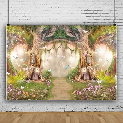 Leowefowa 12x8ft Forest Birthday Backdrop Fairytale Forest Backdrop Enchanted Forest Flower Baby Shower Photo Backgrounds for Party Photo Shoots Newborn Baby Kids Studio Props Photography Backdrops - size: 12x8ft