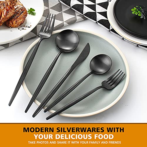 Matte Black Silverware Set, Oliviola 40-Piece Stainless Steel Flatware Cutlery Set Service for 8, Satin Finish Kitchen Utensil Set, Dishwasher Safe - color: Black, size: 40-piece