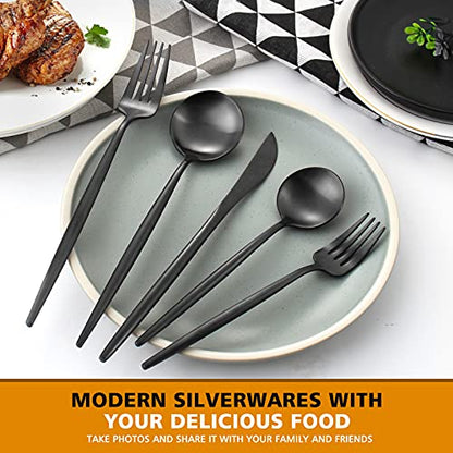Matte Black Silverware Set, Oliviola 40-Piece Stainless Steel Flatware Cutlery Set Service for 8, Satin Finish Kitchen Utensil Set, Dishwasher Safe - color: Black, size: 40-piece