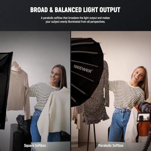 NEEWER Basics Parabolic Softbox Kit, 26"/65cm Bowens Mount Soft Box with Light Diffusers for Studio Photography Video Recording Streaming Lighting Compatible with Godox Compatible with Aputure, NS37P - style: 26"/ 65cm Parabolic