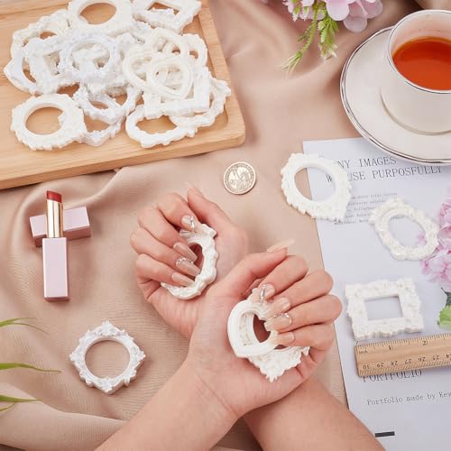 FINGERINSPIRE 30 Pcs Mini Vintage Resin Picture Frames 5 Styles Retro European Embossed Photo Micro Frames White Mini Antique Photo Prop for DIY Jewelry Display Home Decor Without Glass and Backing