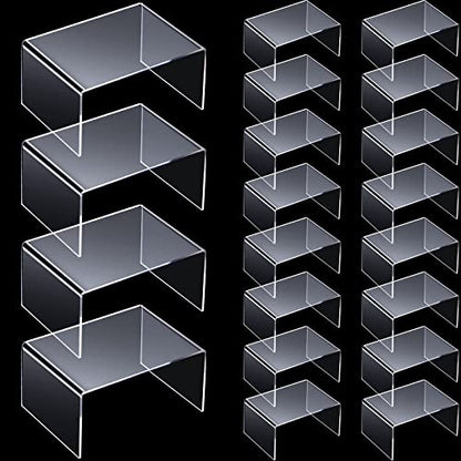 Taiyin 24 Pieces Acrylic Risers for Display Clear Acrylic Stand Shelf Display Risers for Collectibles Tabletop for Jewels Cupcakes Tea Sets Small Toys Arts Crafts and Candy (4 x 3 x 2 Inch)