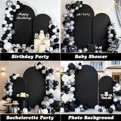Set of 2 Arch Backdrop Covers Black(7.2Ft, 6Ft), 2-Sided Spandex Fitted Round Top Chiara Arch Backdrop Stand Covers for Baby Shower Wedding Birthday Party Supplies (Only Cover) - color: Black, size: 7.2FT/6FT