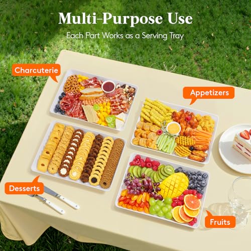 Lifewit Serving Tray for Party Supplies, Reusable Serving Platter for Catering, Snack, Fruit, Charcuterie, Appetizer, Plastic Food Trays, Hosting Essentials, BPA Free, White, 4 Pcs - size: Standard(14x10)