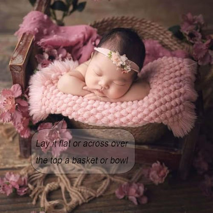 Zeroest Baby Photography Props Basket Braid Wool Wrap Newborn Photo Shoot Baskets Filler Posing Stuffer Background Blanket (Pink) - color: Pink