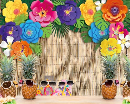 VitalCozy 7x5ft Fabric Hawaiian Beach Photography Backdrop Aloha Luau Party Decorations Tropical Hibiscus Flower Palm Leaves Reed Luau Banner Background Props Birthday Party Supplies