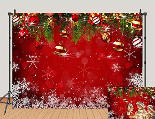 Snowflake Christmas Photography Backdrop for Winter New Year Eve Family Party 5x3ft Birthday Glitter Bokeh Sparkle Red Xmas Background Newborn Baby Shower Decoration Photo Booth Props