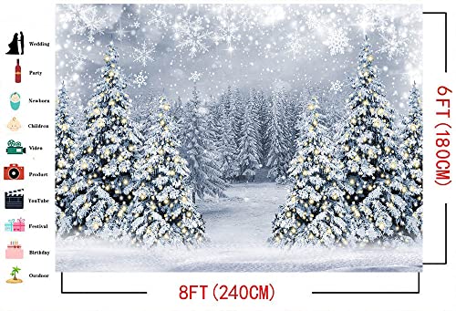 Mocsicka Winter Scene Backdrop Snowy Christmas Pine Tree Halo Spots Photography Background White Wonderland Snowflake Forest Party Holiday Photoshoot Props (White, 8x6ft) - color: white, size: 8x6ft
