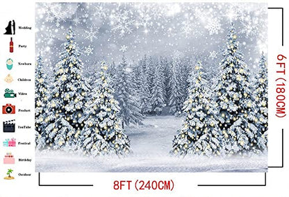 Mocsicka Winter Scene Backdrop Snowy Christmas Pine Tree Halo Spots Photography Background White Wonderland Snowflake Forest Party Holiday Photoshoot Props (White, 8x6ft) - color: white, size: 8x6ft