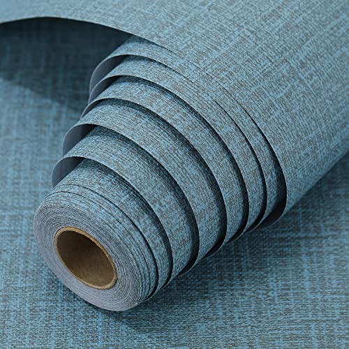 Peel and Stick Wallpaper Blue Grass Cloth Wall Paper - 15.7 x 200 Inch Self Adhesive Wallpaper Peel and Stick, Easy to Paste Wall Contact Paper for Stand Liner, Table and Door Makeover Decor - color: Linen Blue, size: 15.7" x 200"