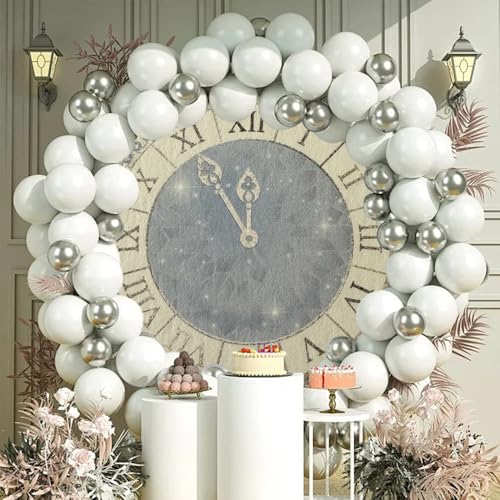 5x5ft Happy New Year 2025 Round Backdrop Cover for New Year Eve Party, Family Party Celebration, Photography Background - color: Grey Blue, size: 5x5ft-Diameter