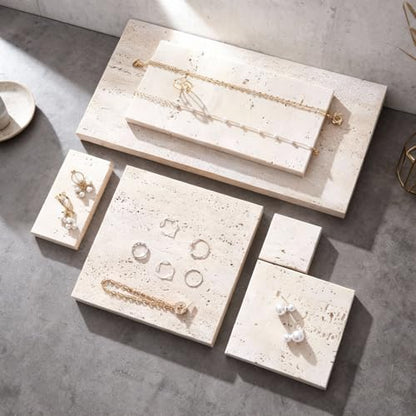 Natural Travertine Stone Display Tiles, Decorative Photography Props for Jewelry, Cosmetics, Home Decor, Beige Stone Blocks (20cm*30cm) - size: 20cm*30cm