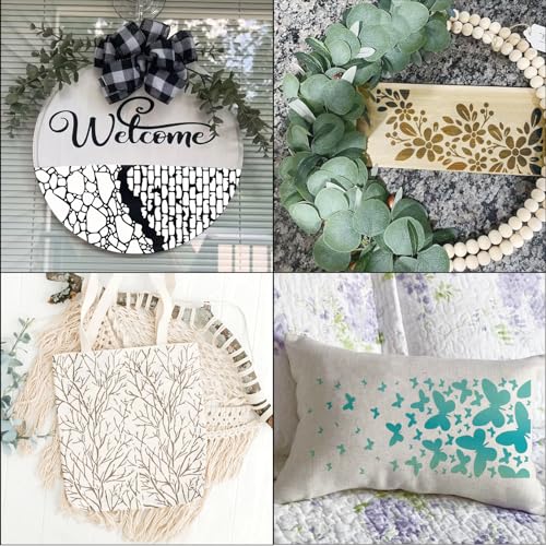 8 Pieces Stencils for Crafts Reusable Branches Musical Notes Stencil Floral Texture Background Layering Drawing Templates Stencils for Painting on Wood Furniture Paper (8 Branches)