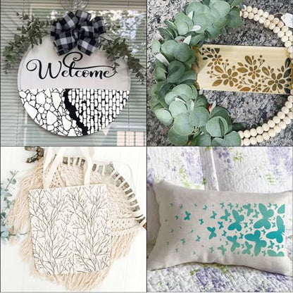 8 Pieces Stencils for Crafts Reusable Branches Musical Notes Stencil Floral Texture Background Layering Drawing Templates Stencils for Painting on Wood Furniture Paper (8 Branches)