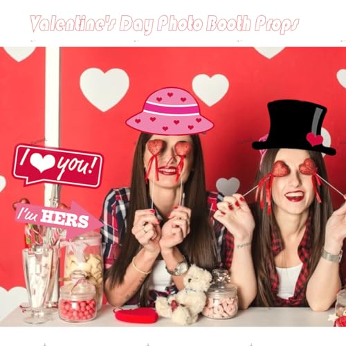 25 Pcs Valentine's Day Photo Booth Props Happy Love Heart Selfie Photobooth Props, Valentine Creative Funny Party Decoration Supplies for Holiday Wedding Engagement Anniversary DIY Craft