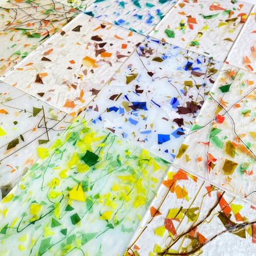 12 Sheets Patterned Stained Glass Sheet Variety Pack, 6 X 4 inch Cathedral Art Mosaic Glass Tiles for Crafts, Stained Glass Supplies(Mixed Clear and Opal) - color: Floral