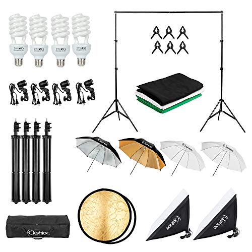 800W 5500K Umbrellas Softbox Continuous Lighting Kit with Backdrop Support System for Photo Studio Product, Portrait and Video Shoot Photography