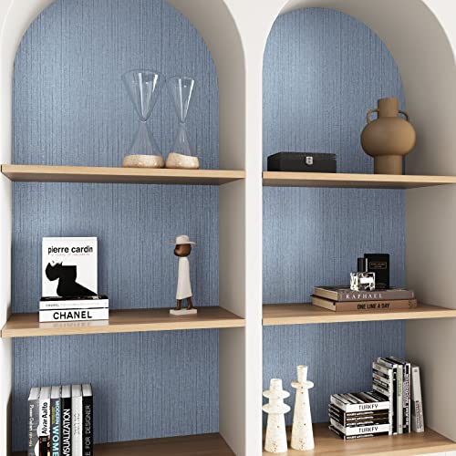 CRE8TIVE 24"x118" Wide Light Blue Grasscloth Peel and Stick Wallpaper Fabric Linen Textured Wallpaper Removable Self Adhesive Grasscloth Contact Paper Waterproof Vinyl Paper for Cabinets Drawers Walls - color: Light Blue, size: 24" x 118"