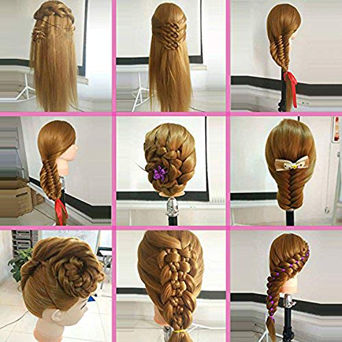 Mannequin Head with Hair, Beauty Star Doll Head for Styling, 20 Inch Long Gold Syntheic Hair Cosmetology Manikin Training Head Model, Hairdressing Practice Head with Clamp Stand and Braiding Kit - color: Gold