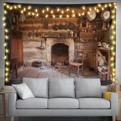 7x5ft Rustic Kitchen Backdrop Rustic Old Rural Farmhouse Interior Homestead Western Antique Inn Restaurant Room Fireplace Background Kids Adults Portrait Photo Studio Props - size: 7x5FT