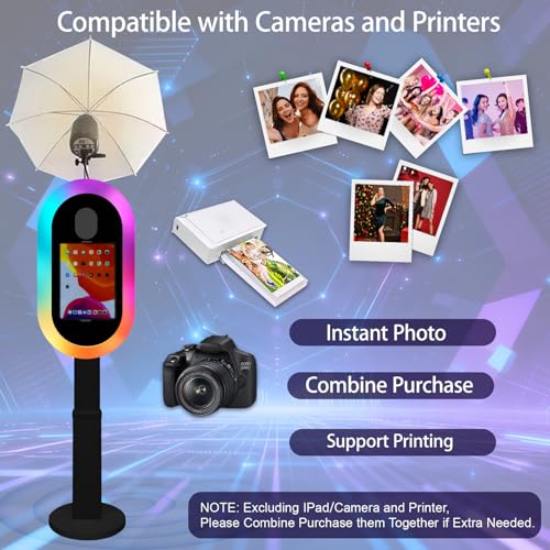 Soft-Light Umbrella Photo Booth Shell Compatible with iPad Tablet 10.2''-13'' Selfie Protable iPad Photo Booth Machine with Flight Case (Black, Machine+Printer) - color: Black, size: Machine+Printer