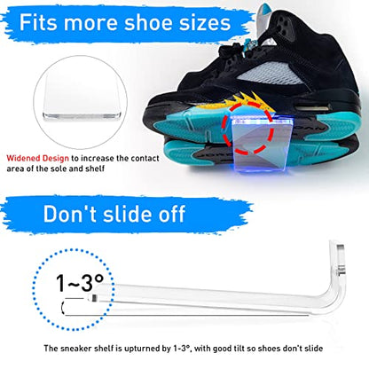 OAPRIRE Floating Shoe Display Shelf Set of 6 with Lights, Glow Color Changing Wall Shelf, Sturdy and Easy to Install Levitating Sneaker Shelves, Your Top Shoes for Bedroom, Hallways, etc Clear - size: Non-APP Control of Light