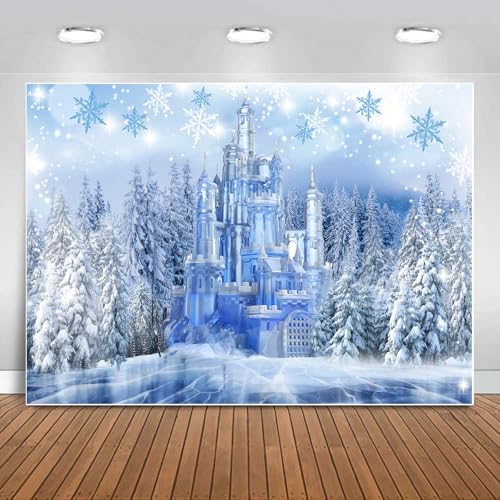 Sensfun Winter Ice Wonderland Backdrop Princess Wonderland Party Decorations,Crystal Ice Castle Snowflake Photography Background for Girl Onderland Birthday Banner Portrait Photo Booth Prop 7x5ft - size: 7X5ft