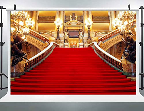 Red Carpet Backdrop, Golden Palace Gorgeous European Hall Photo Backdrop, Vinyl 15x10ft Prom Picture Photo Studio Props BJXTGU64 - color: Red, size: 15x10ft