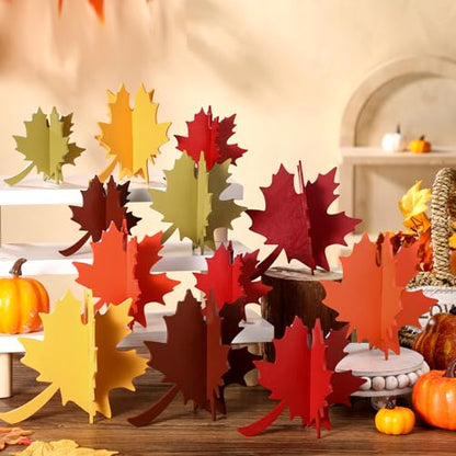 Soaoo 24 Pcs Thanksgiving Leaves Decorations Farmhouse 3D Fall Table Decor Centerpiece Wooden Maple Leaf Block Signs for Autumn Harvest Tiered Tray Party Shelf Display - size: Various Size, style: Maple Leaf