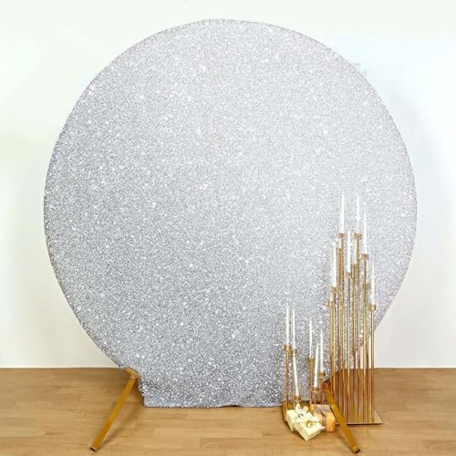 Efavormart Shiny Silver 7.5ft Metallic Spandex Round Arch Cover, Double Sided Fitted Backdrop Sleeve for Winter Wonderland, Disco & Modern Party - color: Silver, size: Round