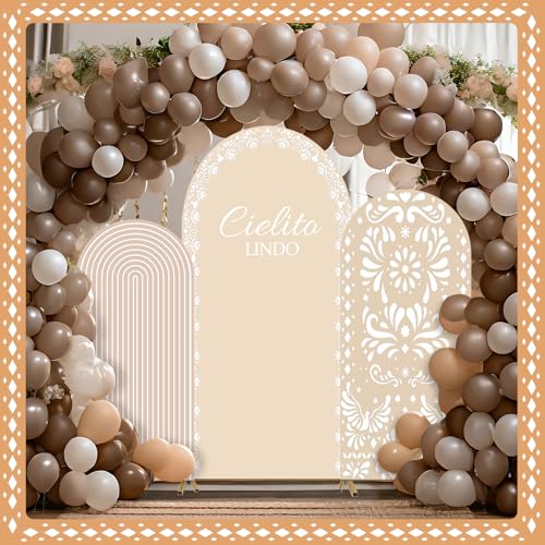 3 Pcs Mexican Arch Backdrop Cover 4Ft 5Ft 6Ft Beige Backdrop Double-Sided Arch Stand Covers Photo Background for Talavera Baby Shower Wedding Birthday Fiesta Party Decoration