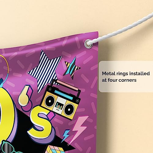 90s Party Decoration Kit - Includes Photography Backdrop & 10 Studio Selfie Photo Booth Props with Sticks - 90's Retro Style Hip Hop Theme Studio Background Banner Supplies - size: 90s