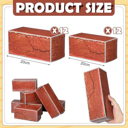 Tenceur 24 Pcs Hero Party Decorations 5.91 x 2.76 Inches 3D Red Brick Paper Box Photography Backdrop for Hero Themed Baby Shower Birthday Party Favor
