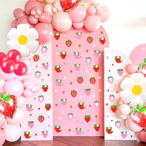 100 PCS Pink Red Strawberry Decals Berry Stickers for Balloon Arch Strawberries Party Decorations Backdrop Vinyl Decal Fruit Wall Sticker Berry Signs for Girls First Birthday Baby Shower Supplies - color: Pink & Green