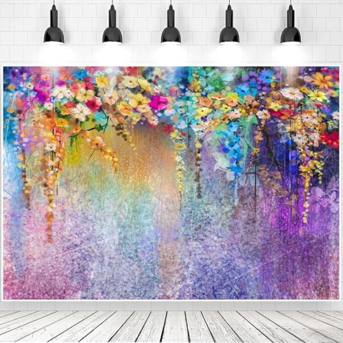 10x6ft Purple Abstract Flower Backdrop Watercolor Painting Photography Background for Wedding Bridal Shower Birthday Party Portrait Shooting Video Studio Props - color: Purple, size: 10x6ft