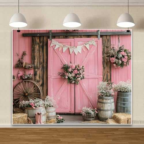 Pink Western Cowgirl Backdrop 10x8ft Pink Rustic Woodern Barn Photo Backdrops for Girls Birthday Wedding Portrait Party Decor Banner Photo Studio Props - color: Pink3