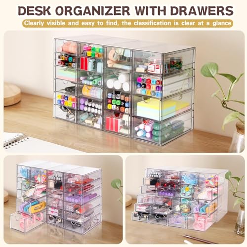 VZKAH Acrylic Organizer with Drawers | 20 Drawers 4 Sets | Desk Organizer and Storage, Clear Makeup Organization, For Office/Art Supply/Craft Storage and Organization - style: 20 drawers / 4 set